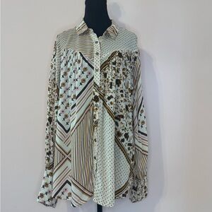 Free People Floral and Striped Button-Up Top.